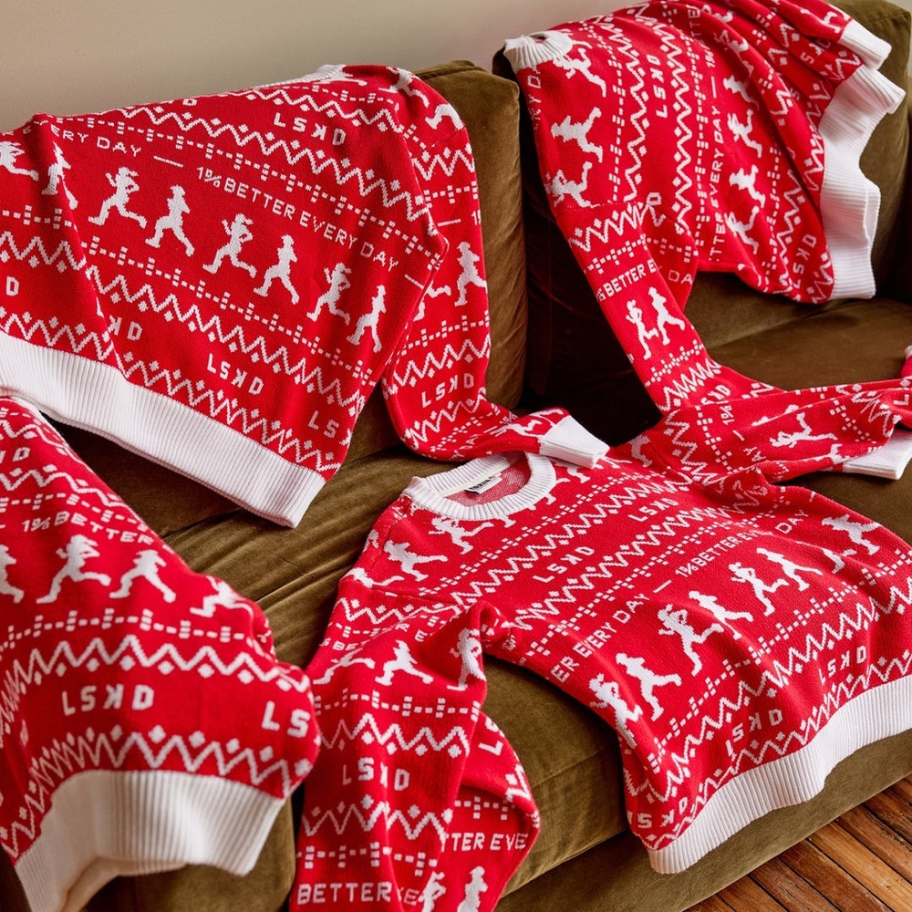 LSKD Limited Release Unisex Running Ugly Christmas Pattern Sweater 1% Better Gym - Picture 8 of 13